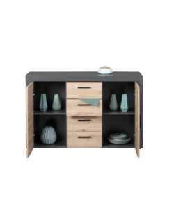 Mobile buffet grigio e quercia, 134x40x86 cm