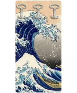 Attaccapanni 'hokusai' in legno con 5 ganci, 45x90x1 cm