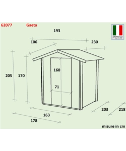 Casetta in legno da giardino alce "gaeta" con porta singola 178x218x205 cm