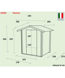 Casetta in legno da giardino alce "fiamma" con doppia porta 178x273x226 cm