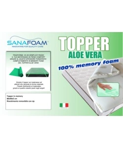 Topper singolo in memory foam con aloe, 80x190x5 cm