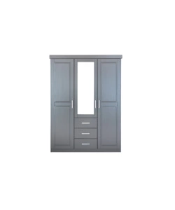 Armadio 3 ante e 3 cassetti in legno di pino massello grigio, 140x55x190 cm