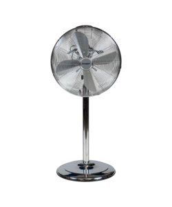 Ventilatore piantana cromato con base tonda, 140x40cm 50w