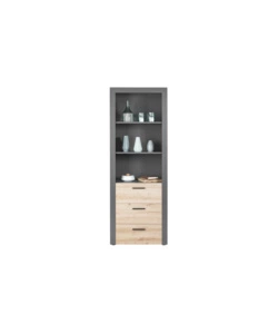 Libreria 3 ripiani e 3 cassetti grigio e quercia, 68,6x41,6x190 cm