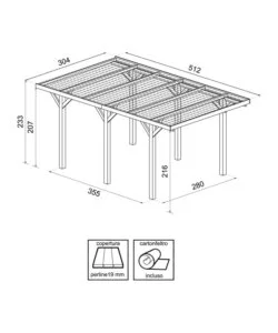 Carport auto in legno senza copertura 1 posto 3,04x5,12x2,33 mt