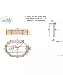 Piscina ottagonale in legno di pino impregnato in autoclave, 486x336 cm