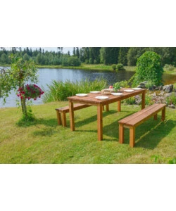 Set da giardino cecis, due panche e un tavolo in legno di pino