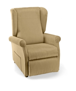 Poltrona 'luna' con recliner e alzata elettrica in tessuto beige, 75x84x107 cm