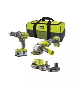 Kit trapano avvitatore e smerigliatrice a batteria 18v r18pd3 + r18ag - ryobi