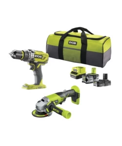 Kit trapano avvitatore e smerigliatrice a batteria 18v r18pd3 + r18ag - ryobi