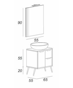 Mobile Bagno madrid Bianco Con Specchio E Lavello, 65x55x75 Cm in vendita  online