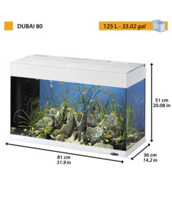 Acquario dubai 80 bianco con led - 81 x 36 x h 51 cm, 125 l - ferplast