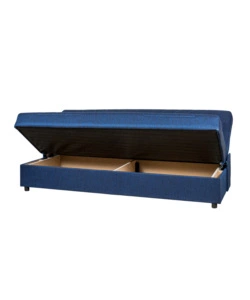 Divano letto "fiji" 3 posti in tessuto blu con cassettone contenitore, 183x81x89 cm