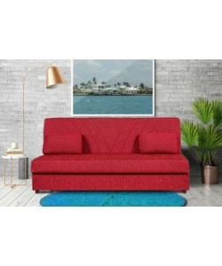 Divano letto "fiji" 3 posti in tessuto rosso con cassettone contenitore, 183x81x89 cm