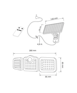 Proiettore orientabile a led solare - con 3 pannelli - 108 led