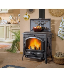 Stufa a legna la nordica + extraflame "isotta evo" piastra con cerchi nero 11,9 kw