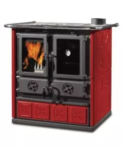 Cucina a legna la nordica + extraflame 'rosetta maiolica' bordeaux 7,2 kw