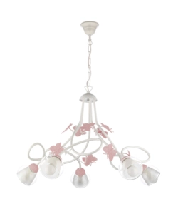 Lampadario 5 luci 'butterly' bianco e rosa, e14