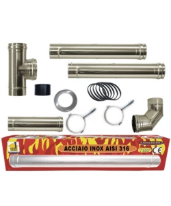 Kit stufa  a pellet in acciaio inox, tubi da 80 mm