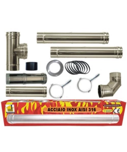 Kit stufa a pellet in acciaio inox, tubo da 80 mm