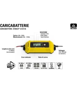 Caricabatterie mantenitore di carica per auto e moto stanley