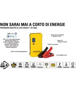 Avviatore jump starter al litio 12v 1000a 11200 mah - stanley