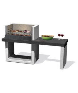 Barbecue a legna o carbonella in calcestruzzo modello porto new, 160x51,5x97 cm - sarom fuoco