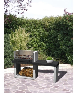 Barbecue a legna o carbonella in calcestruzzo modello porto new, 160x51,5x97 cm - sarom fuoco