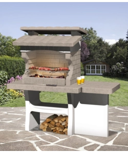 Barbecue a legna o carbonella in pietra modello luxor, 159x72x161,5 cm - sarom fuoco