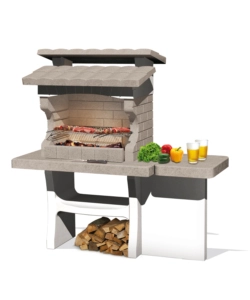 Barbecue a legna o carbonella in pietra modello luxor, 159x72x161,5 cm - sarom fuoco