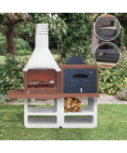 Barbecue a legna o carbonella sarom fuoco "portofino" in cemento, 194x64x228,5 cm