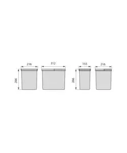 4 contenitori in plastica grigio antracite, 2x15 lt 2x7 lt