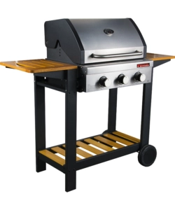 Barbecue a gas oceania 3 fuochi steel/wood, 130x58x115 cm - sandrigarden