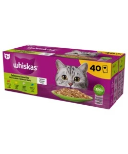 Cibo umido per gatti whiskas 'core' tutte le et con manzo, pollo, salmone e tonno 40x85 gr