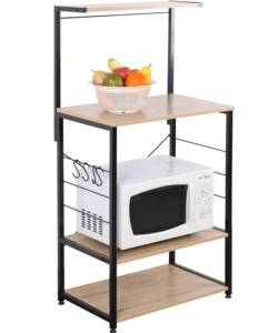 Carrello da cucina metallo nero con 3 ripiani quercia, 60x40x123 cm