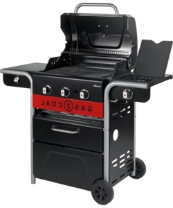 Barbecue a gas/carbone char-broil "gas2coal 2.0 3b" in acciaio con tre bruciatori, 133,4x63x117 cm