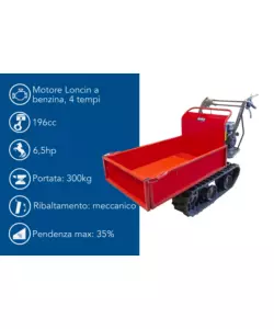 Motocarriola cingolata ama 'dumper tag300t' 4t 196 cc portata 300 kg