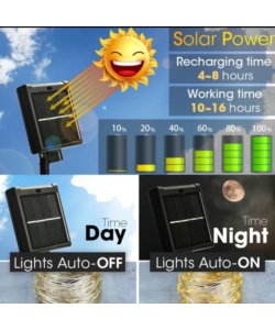 CATENA LUMINOSA LED SOLARE CON PANNELLO 1,2 V, 10 METRI