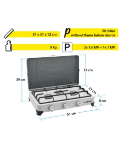 Fornello da campeggio a gas brunner "aristo 3" in metallo 3 fuochi