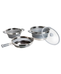 Set pentole da campeggio collassabili brunner 'volcano pasta al volo' in plastica e acciaio inox