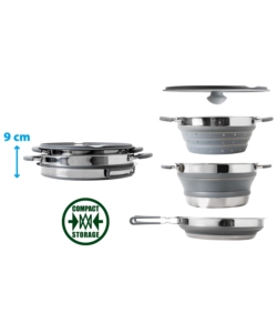 Set pentole da campeggio collassabili brunner "volcano pasta al volo" in plastica e acciaio inox