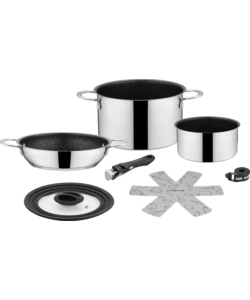 Set pentole da campeggio brunner 'academy ng 5+1  20' in acciaio inox antiaderente