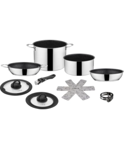 Set pentole da campeggio brunner 'academy ng 7+1  20' in acciaio inox antiaderente