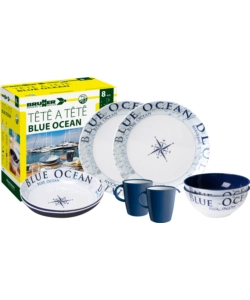 Set 8 stoviglie da campeggio brunner "blue ocean" in melamina antiscivolo