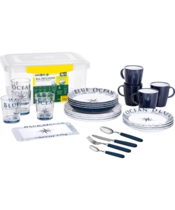 Set 36 stoviglie da campeggio brunner 'blue ocean' in melamina antiscivolo