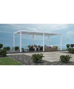 Gazebo pergola bioclimatica da esterno "calicantus twin" bianca in alluminio, con led -  7,8x4xh2,5 m