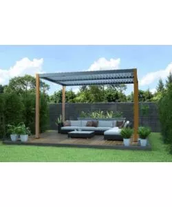 Pergola bioclimatica con led riviera "calicantus wood" in alluminio effetto legno 4x4xh2,5 mt