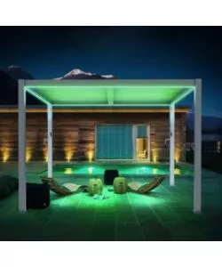 Pergola bioclimatica con led riviera "calicantus" in alluminio colore bianco 4x4xh2,5 mt