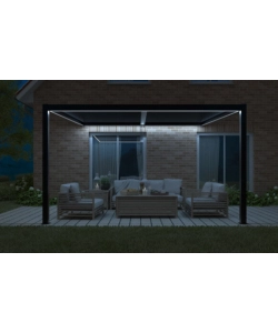 Pergola bioclimatica a muro con led riviera "calicantus" in alluminio colore antracite 4x3x2,5 mt