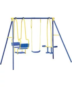 Altalena per bambini '5 misura' con seggiolino, cavalluccio e gondola in acciaio e plastica colore blu, 270x142x182 cm